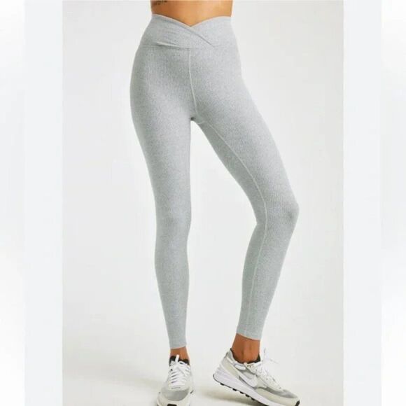 YEAR‎ OF OURS Leggings Womens Large Heather Grey Veronica Ribbed Crossover Pants - Picture 1 of 9